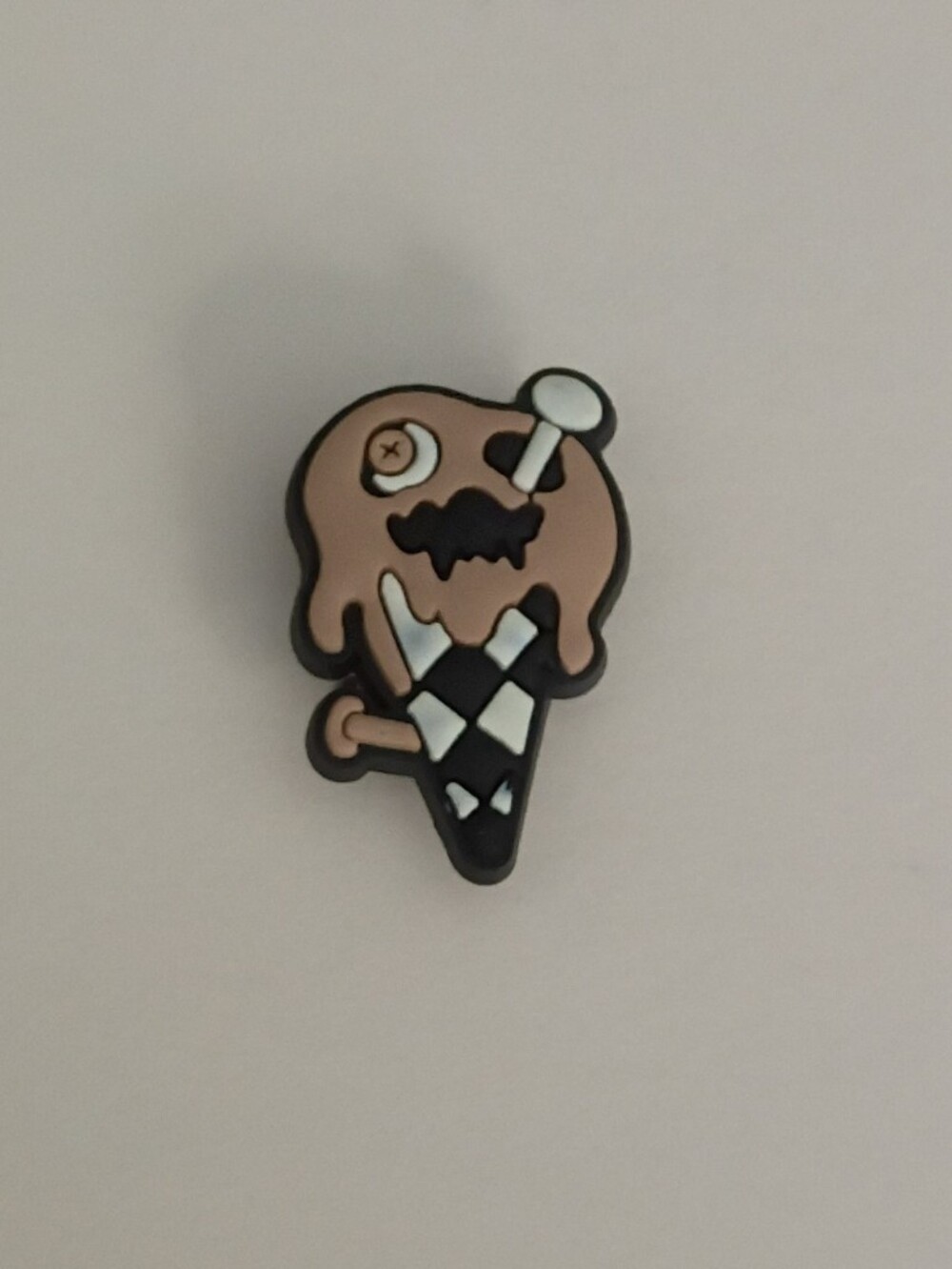 10 for $10 Jibbitz Croc Charm - Spooky Face Ice Cream Black Checkered Cone 3